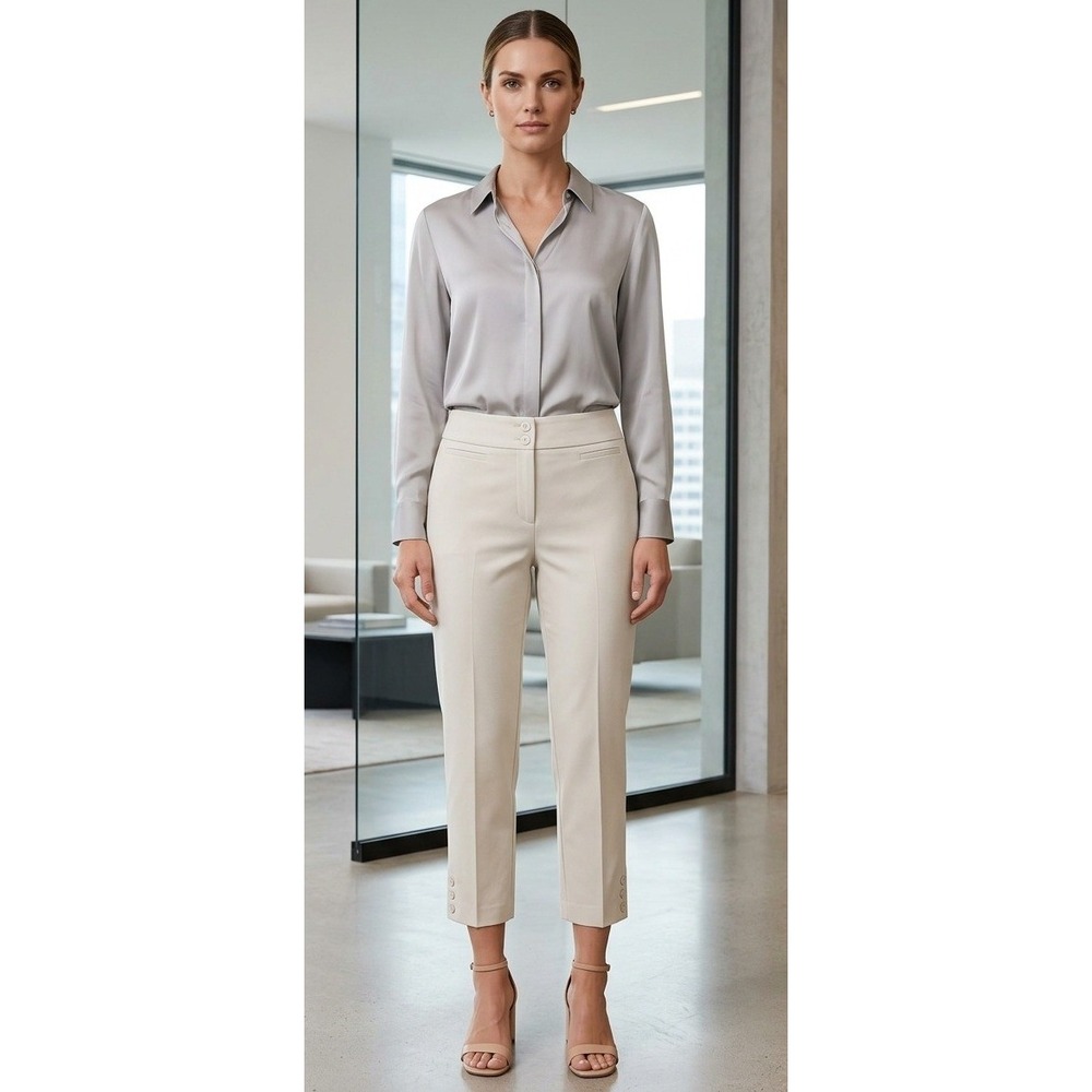 Talbots Ankle Pants Women Size 12 Curvy Fit Cotton Minimalist Stretch Button Hem